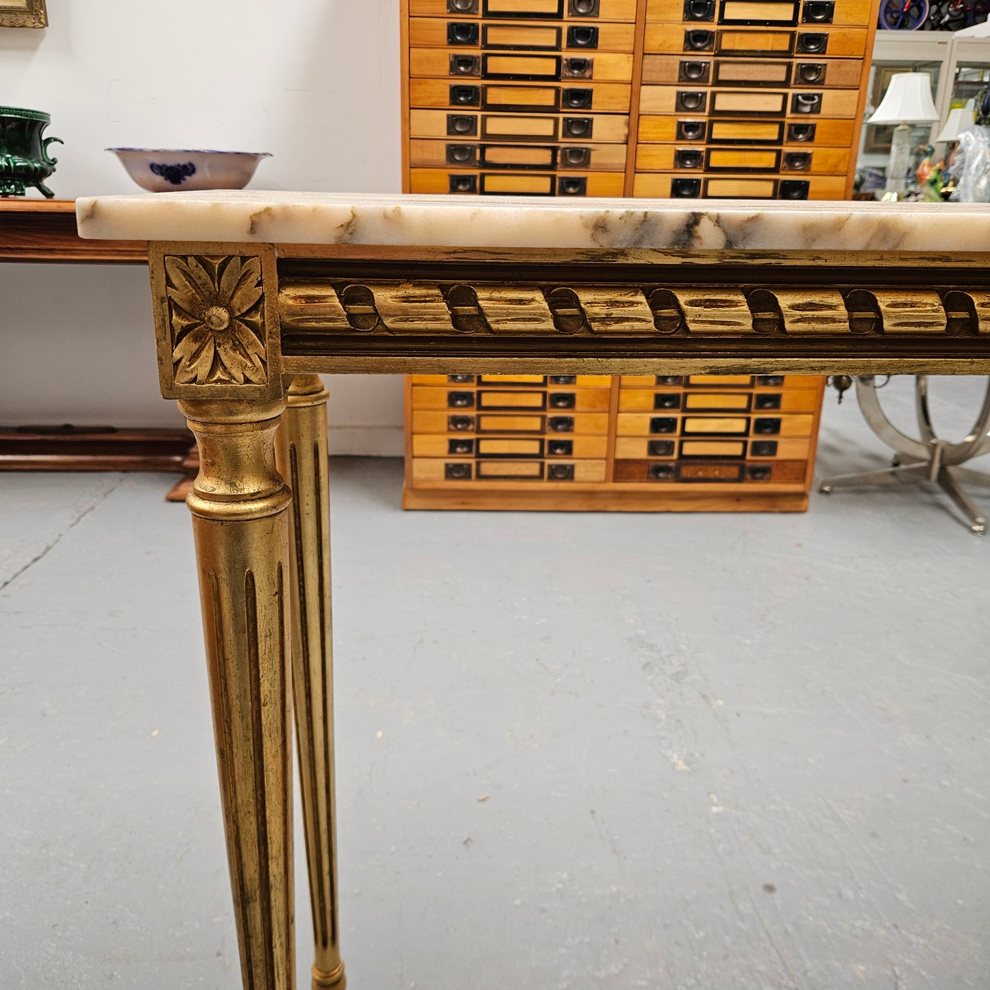 Louis XVI Style Gilt Console Table With Marble Top