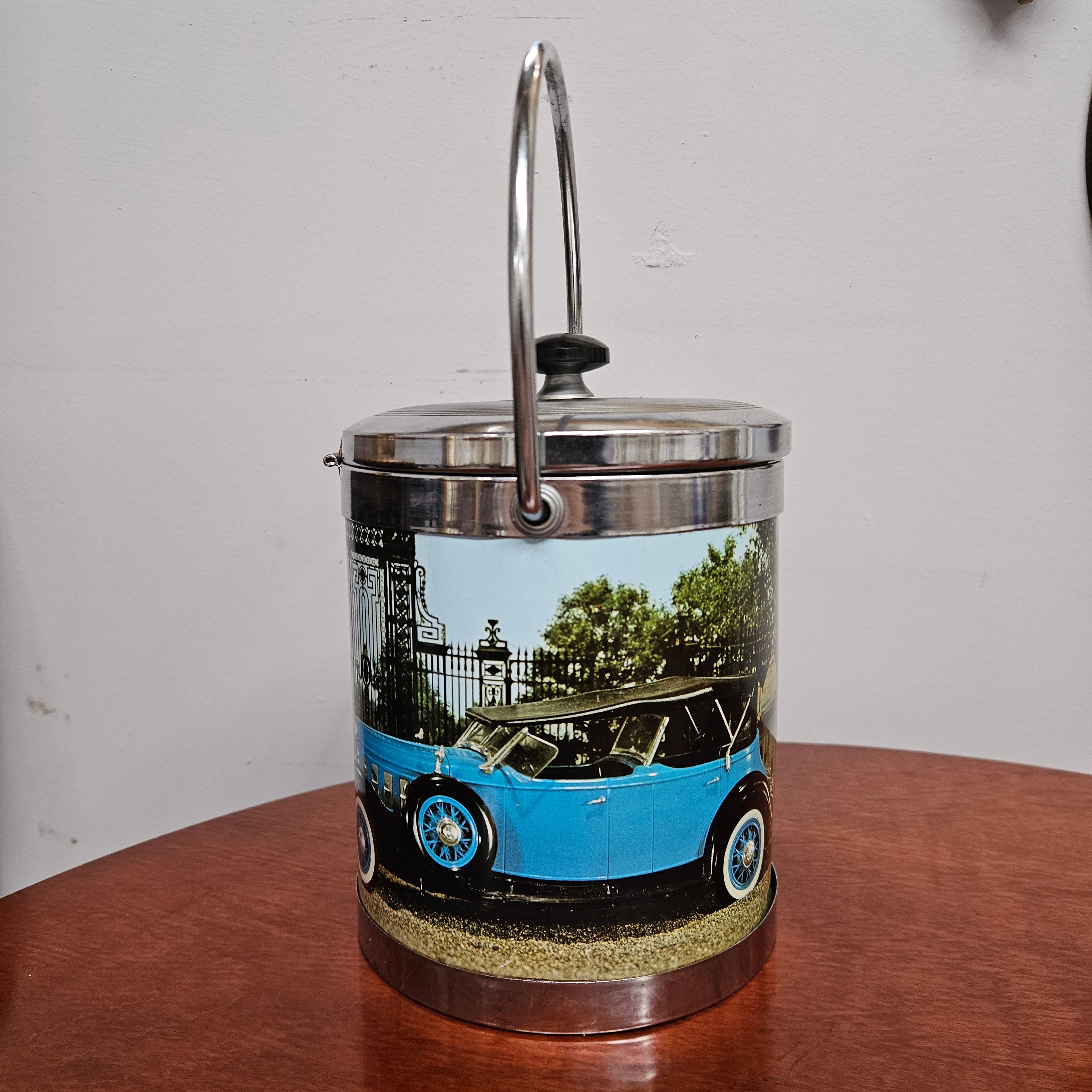 Vintage Ice Bucket Decorated With Vintage Motor Vehicles