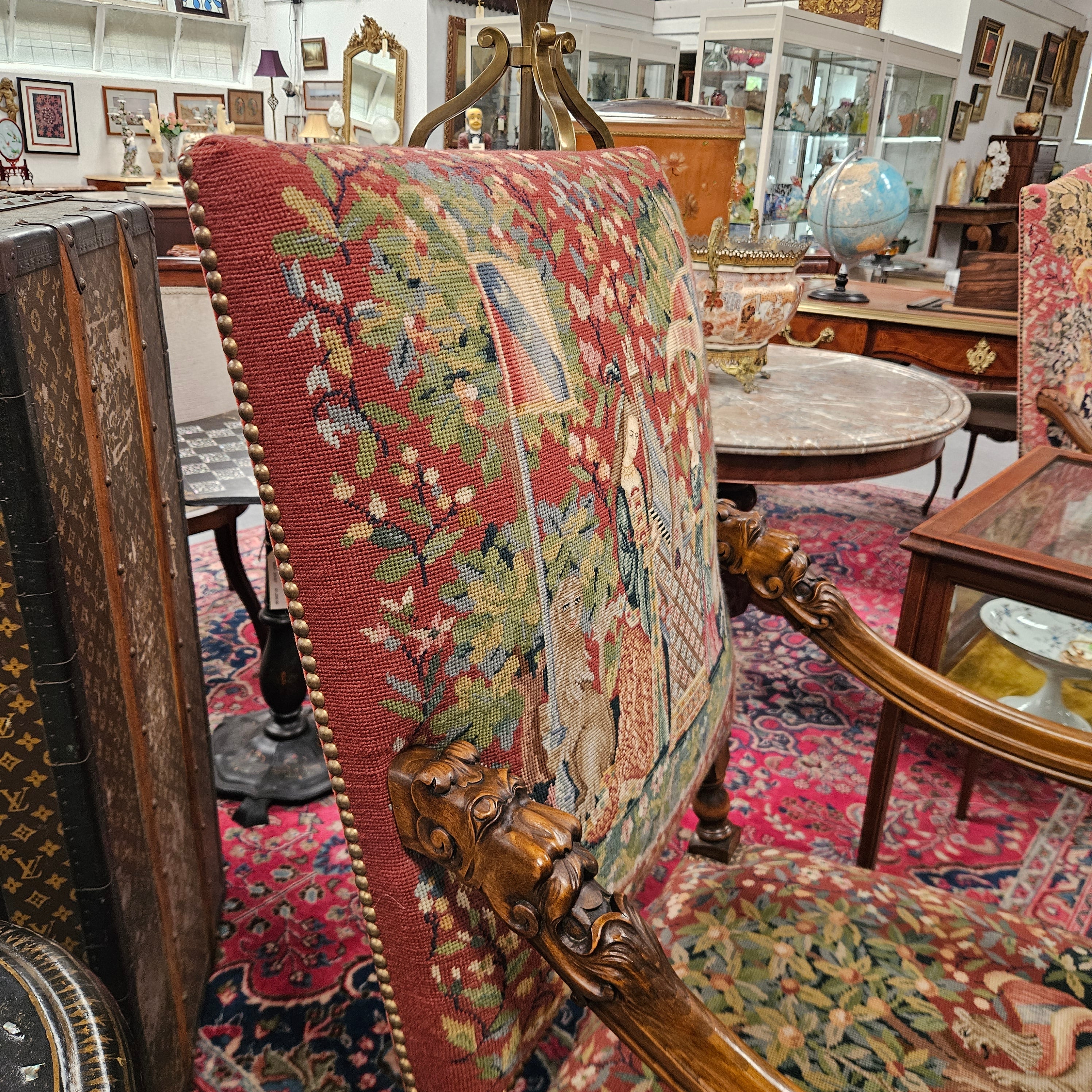 19th Century French Carved Walnut & Tapestry Fireside/Throne Chair | Antique & Vintage | Moonee Ponds Antiques | Australia Wide Delivery