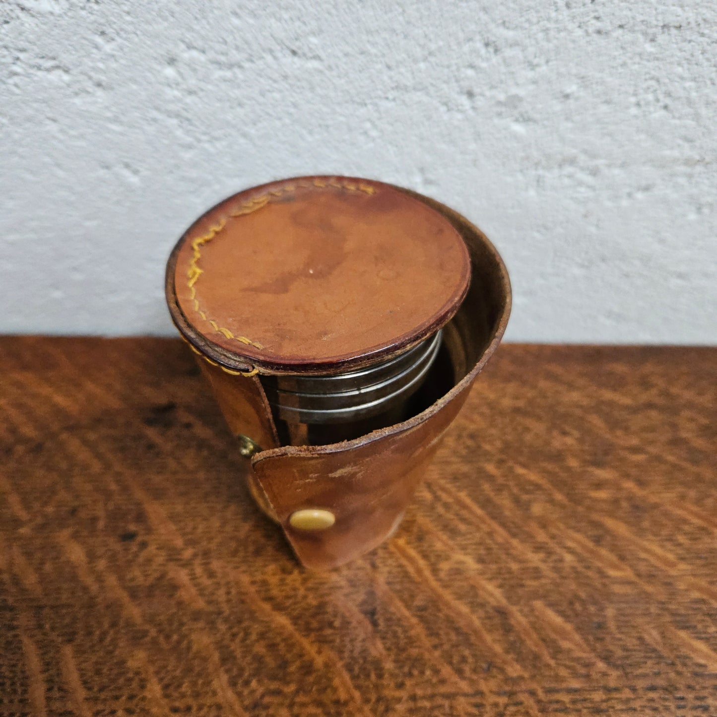 Antique Set Of Stirrup Cups In Leather Case