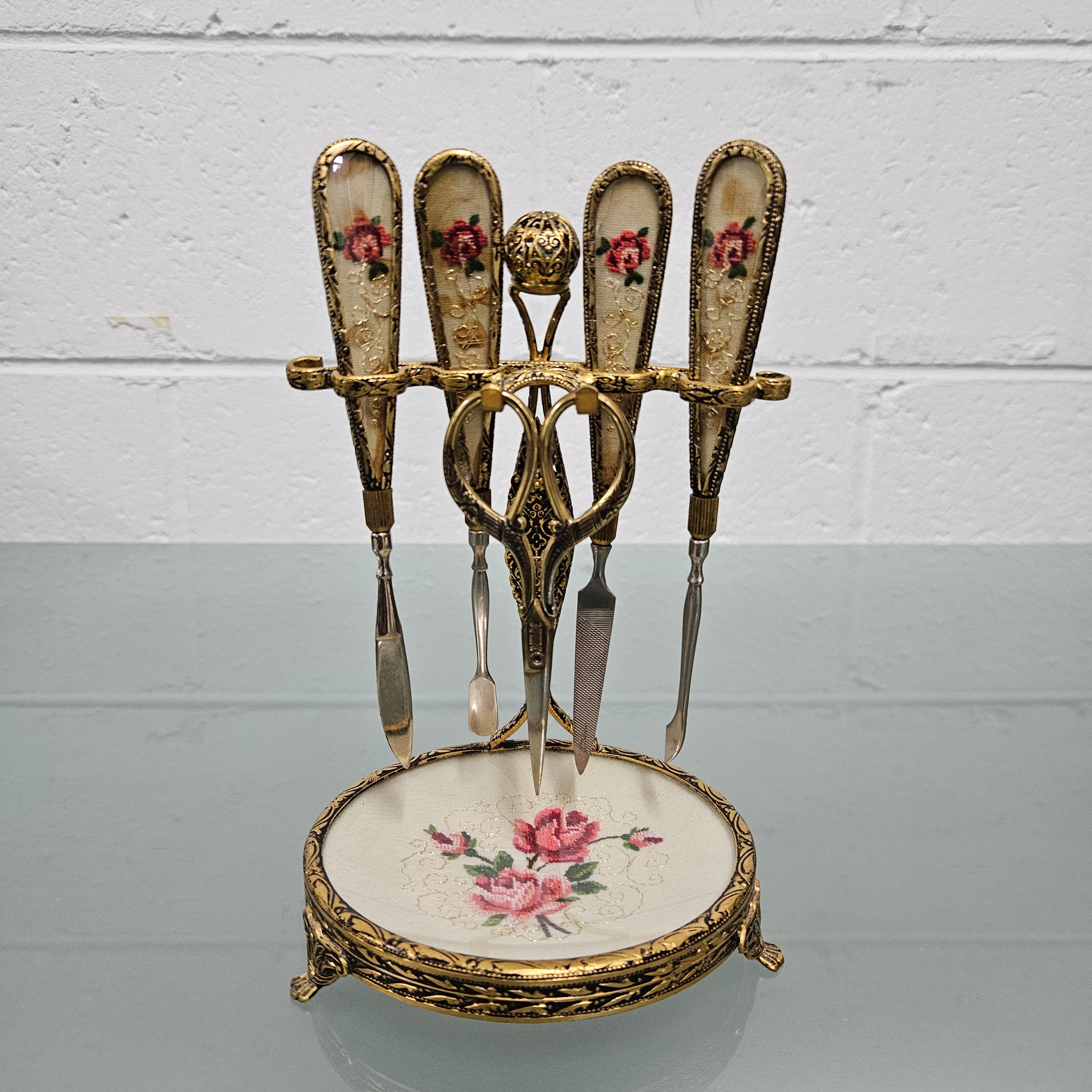 Vintage Five Piece Manicure Set On Stand | Antique & Vintage | Moonee Ponds Antiques | Australia Wide Delivery