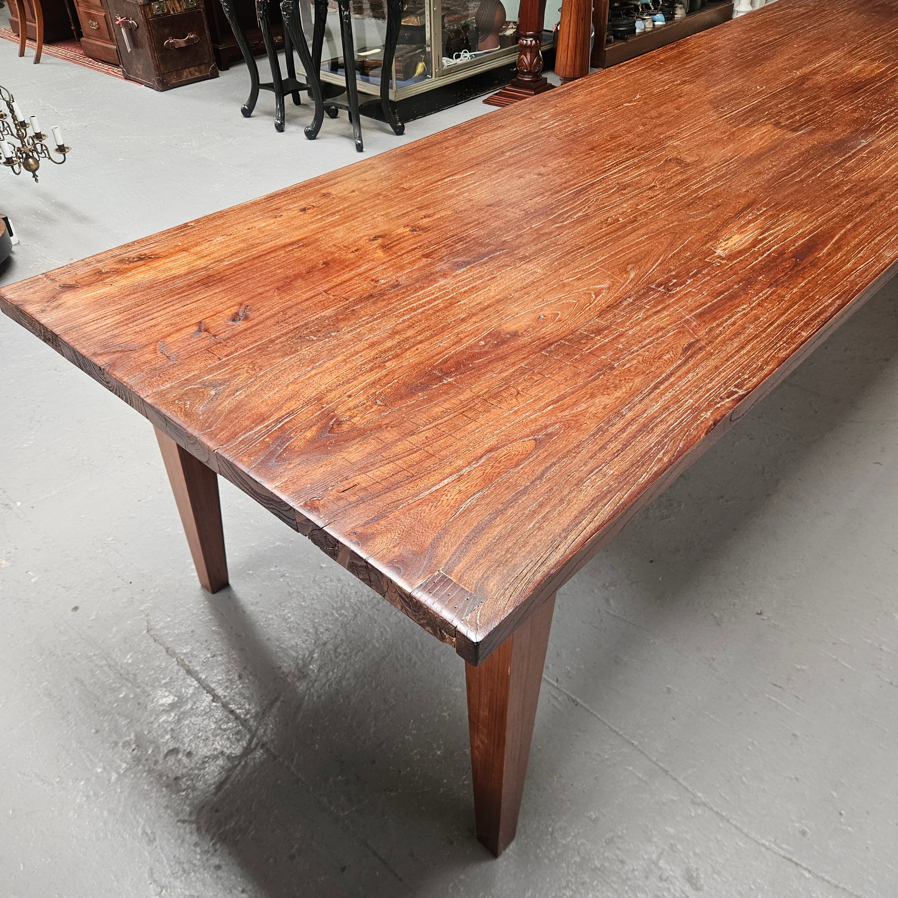 3 Meter Vintage Reclaimed Elm Top Farmhouse Style Dining Table | Antique & Vintage | Moonee Ponds Antiques | Australia Wide