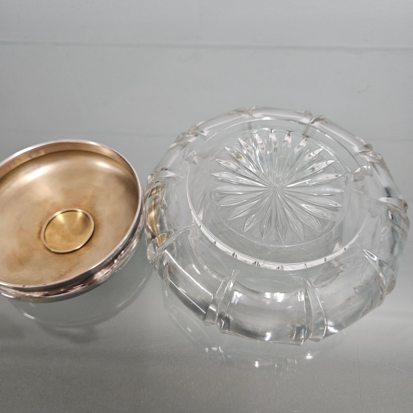 Antique Cut Glass & Sterling Silver Lid Dressing Table Bowl
