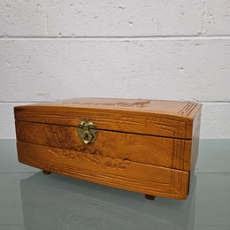 Vintage Chinese Maple Jewellery Box With Hand Carvings