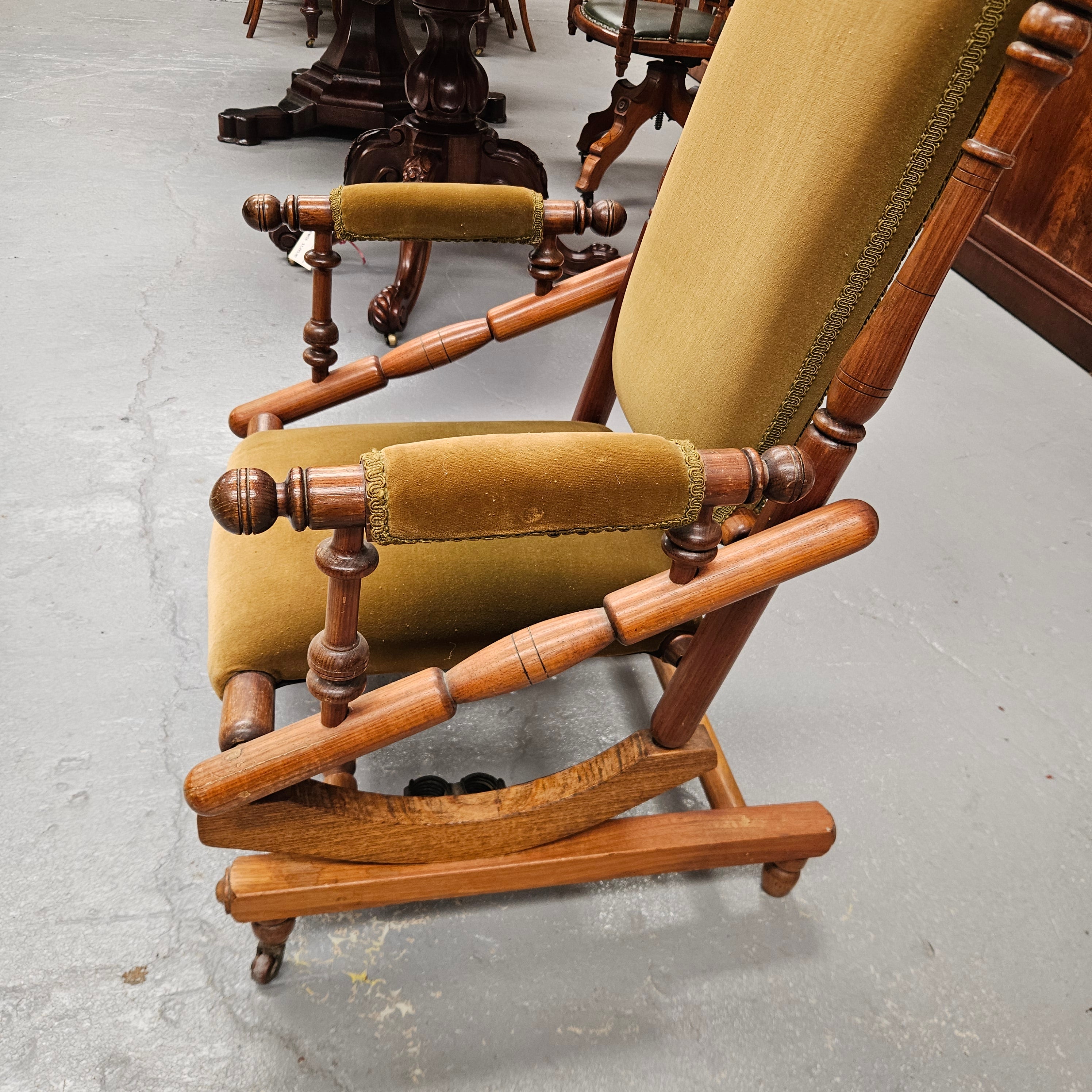 Edwardian Walnut Upholstered Rocking Chair | Antique & Vintage | Moonee Ponds Antiques | Australia Wide Delivery