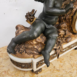 French Cherub Gilt & Marble Mantle Clock