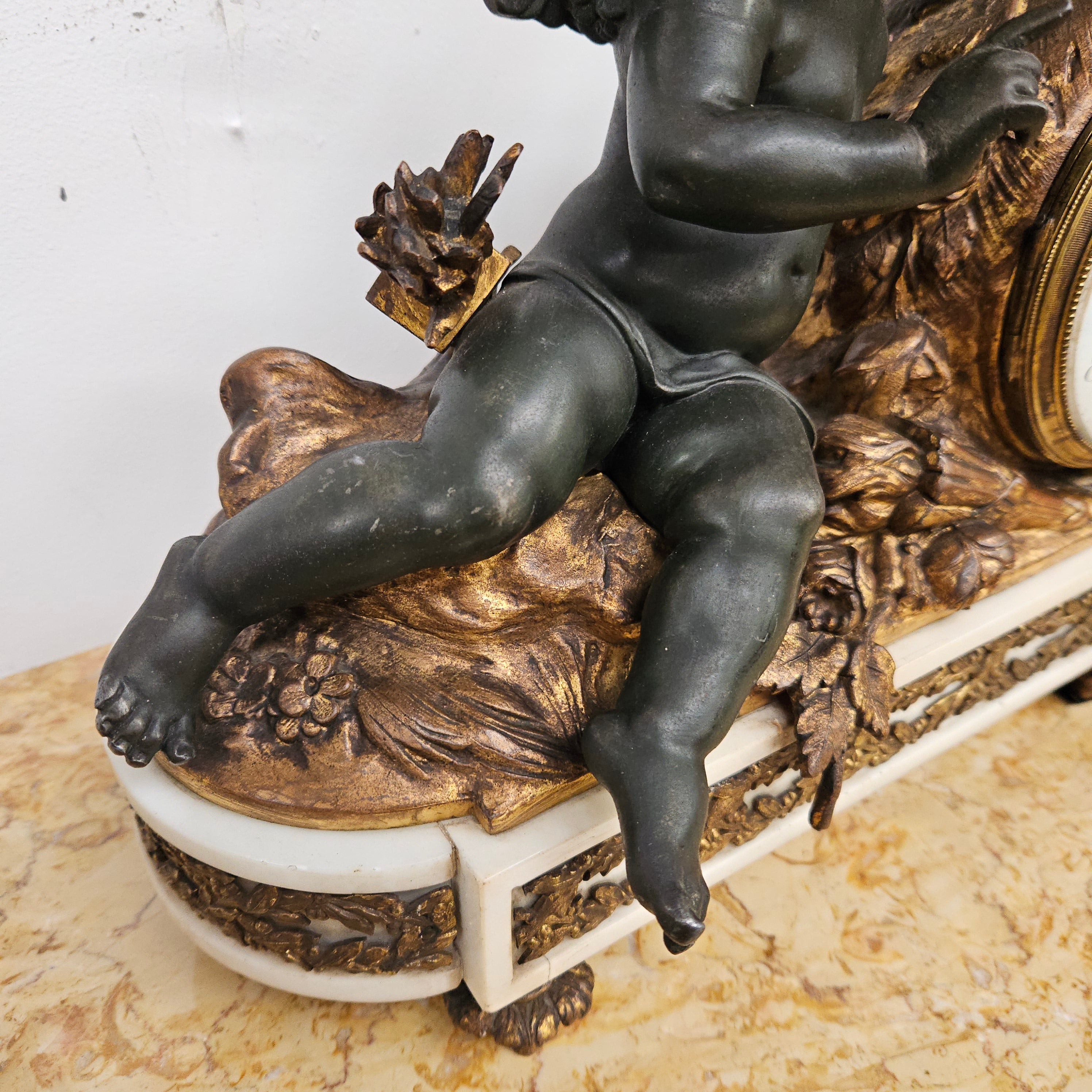 French Cherub Gilt & Marble Mantle Clock | Antique & Vintage | Moonee Ponds Antiques | Australia Wide Delivery