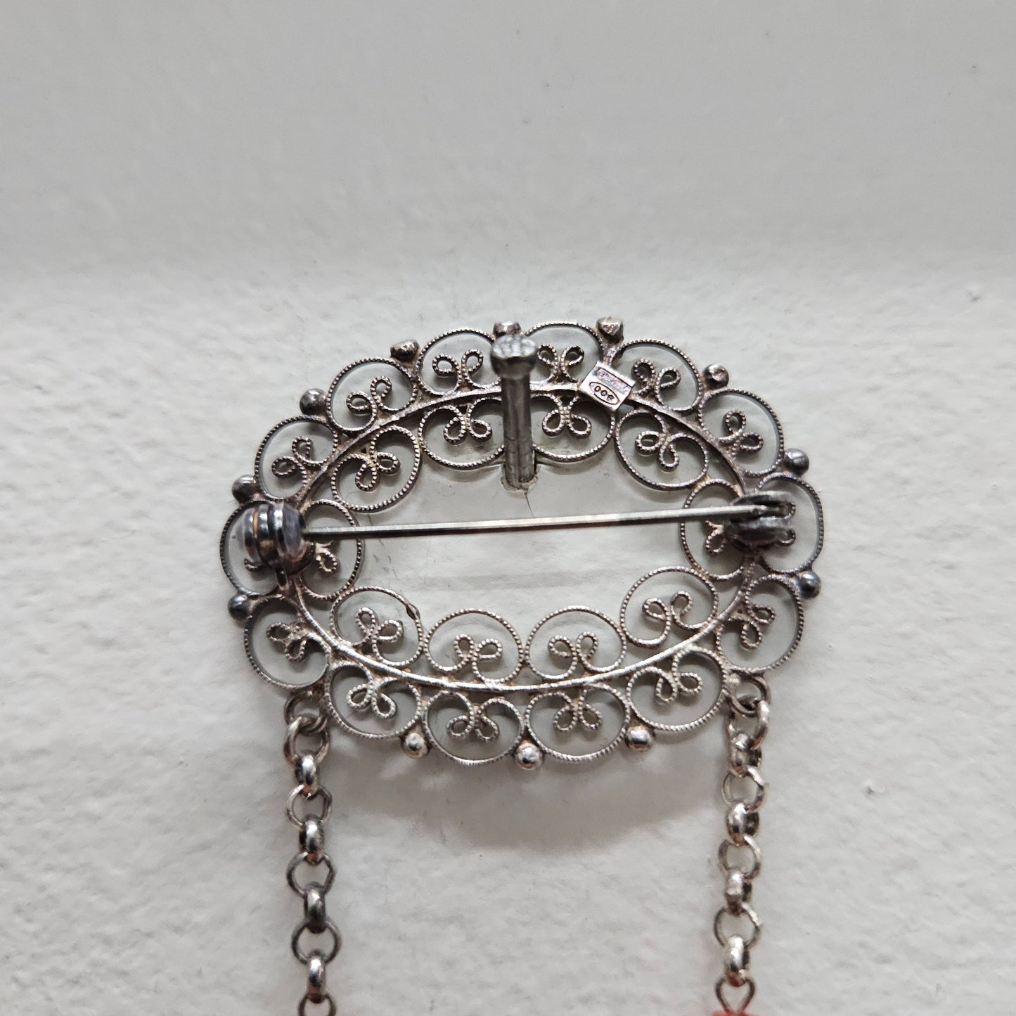 Silver Filigree And Bead Brooch