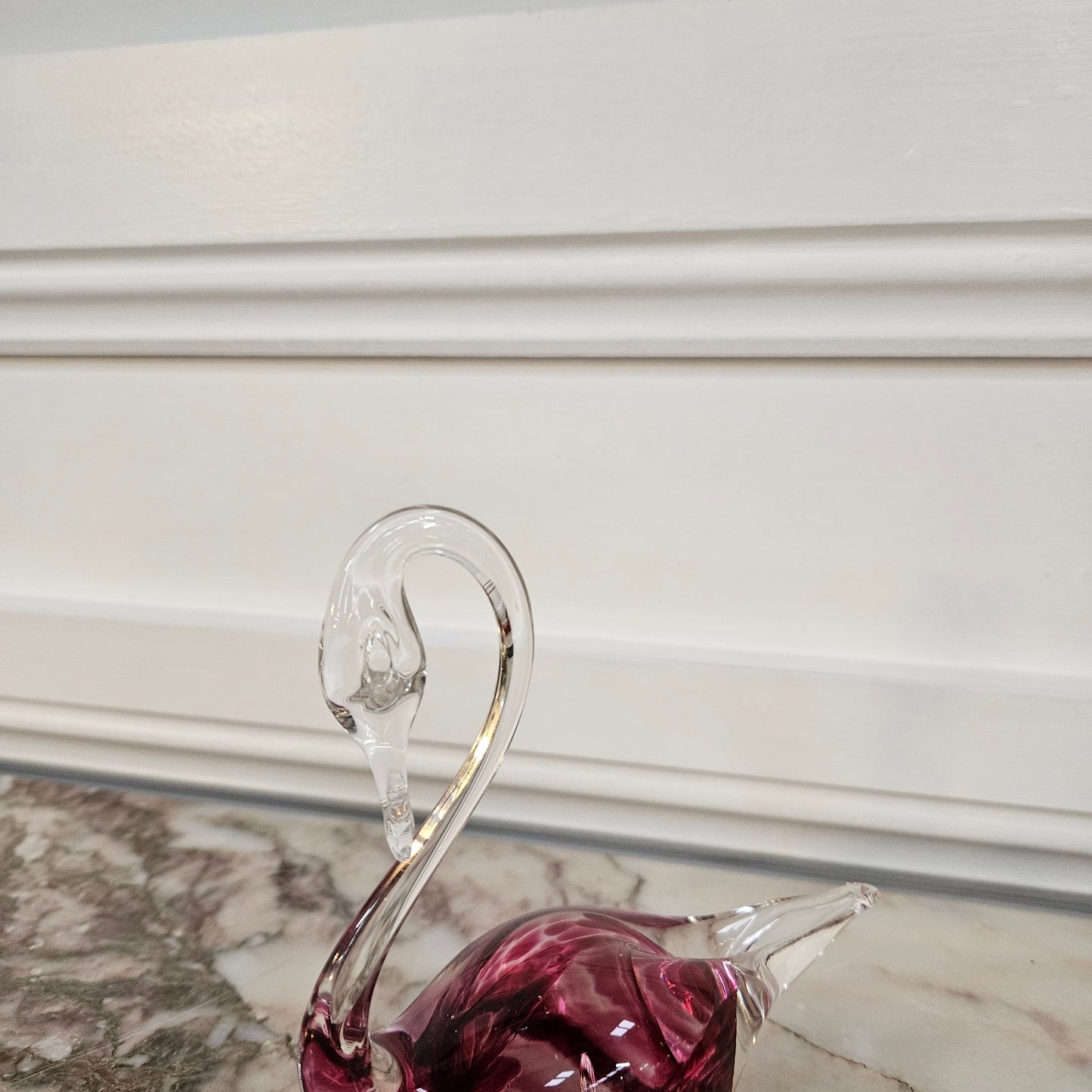 Stunning Vintage Deep Cranberry Murano Glass Sommerso Swan