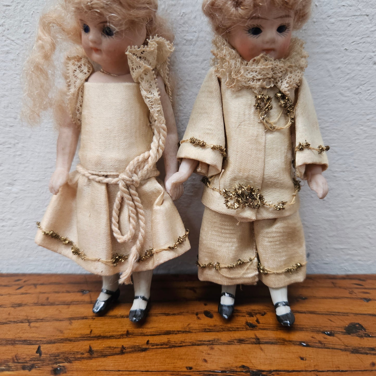 Pair Antique French Miniature Bisque Dolls