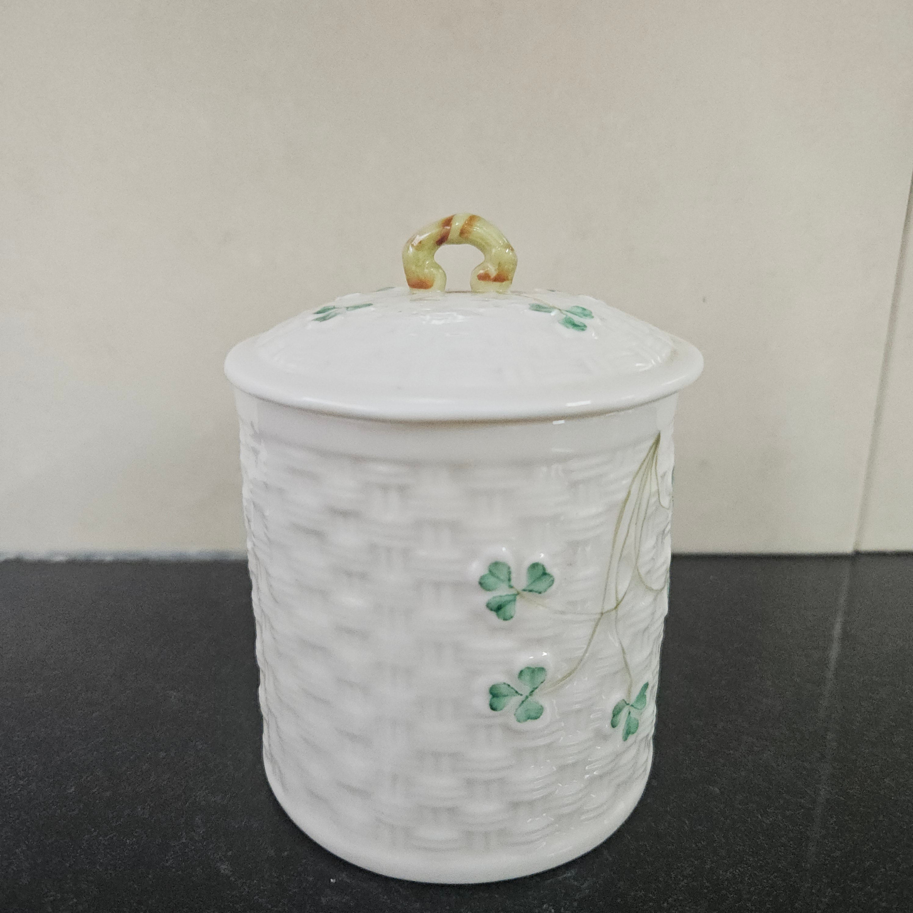 Belleek Shamrock Pattern Small Canister | Antique & Vintage | Moonee Ponds Antiques | Australia Wide Delivery