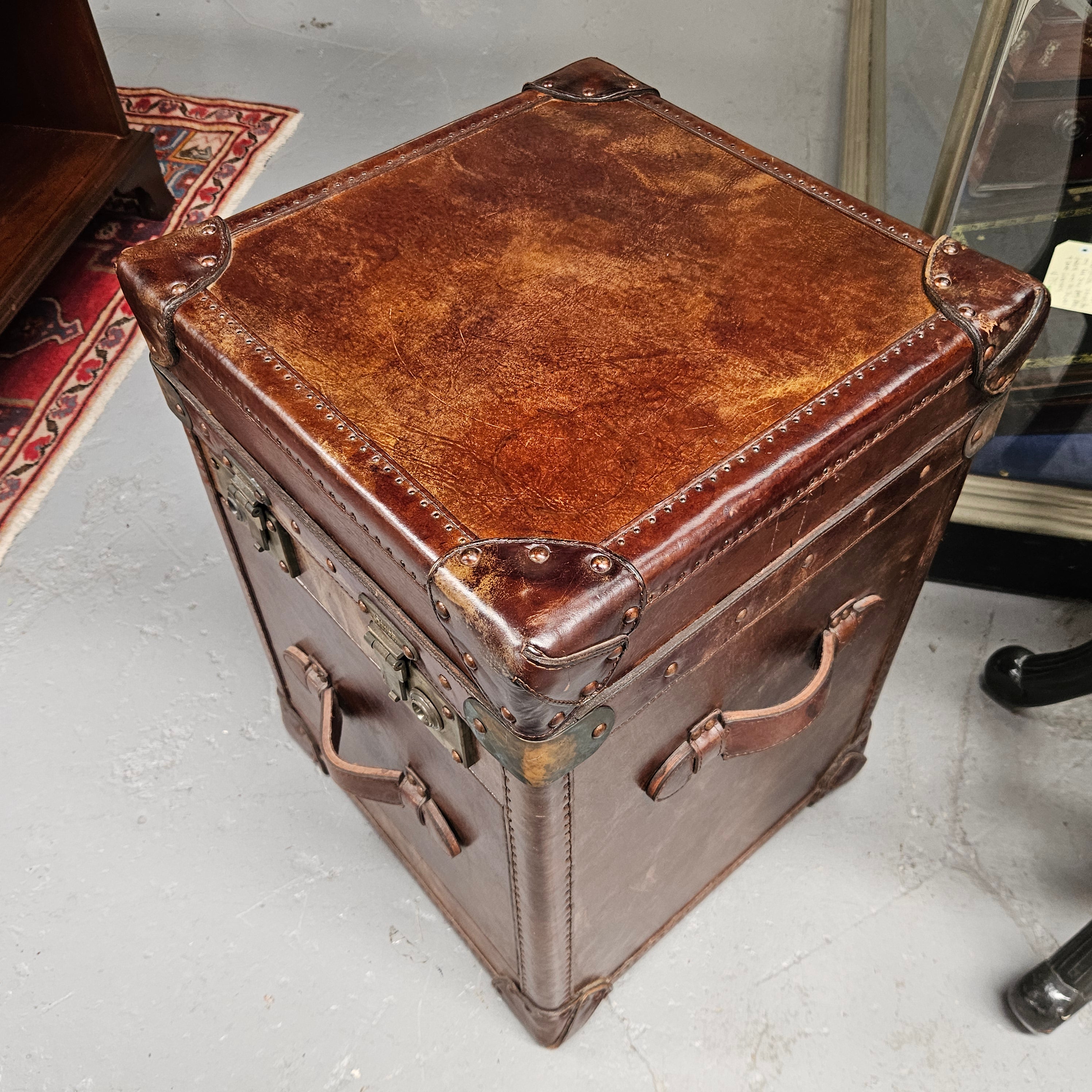 Portable Leather Filing Cabinet / Side Table | Antique & Vintage | Moonee Ponds Antiques | Australia Wide Delivery