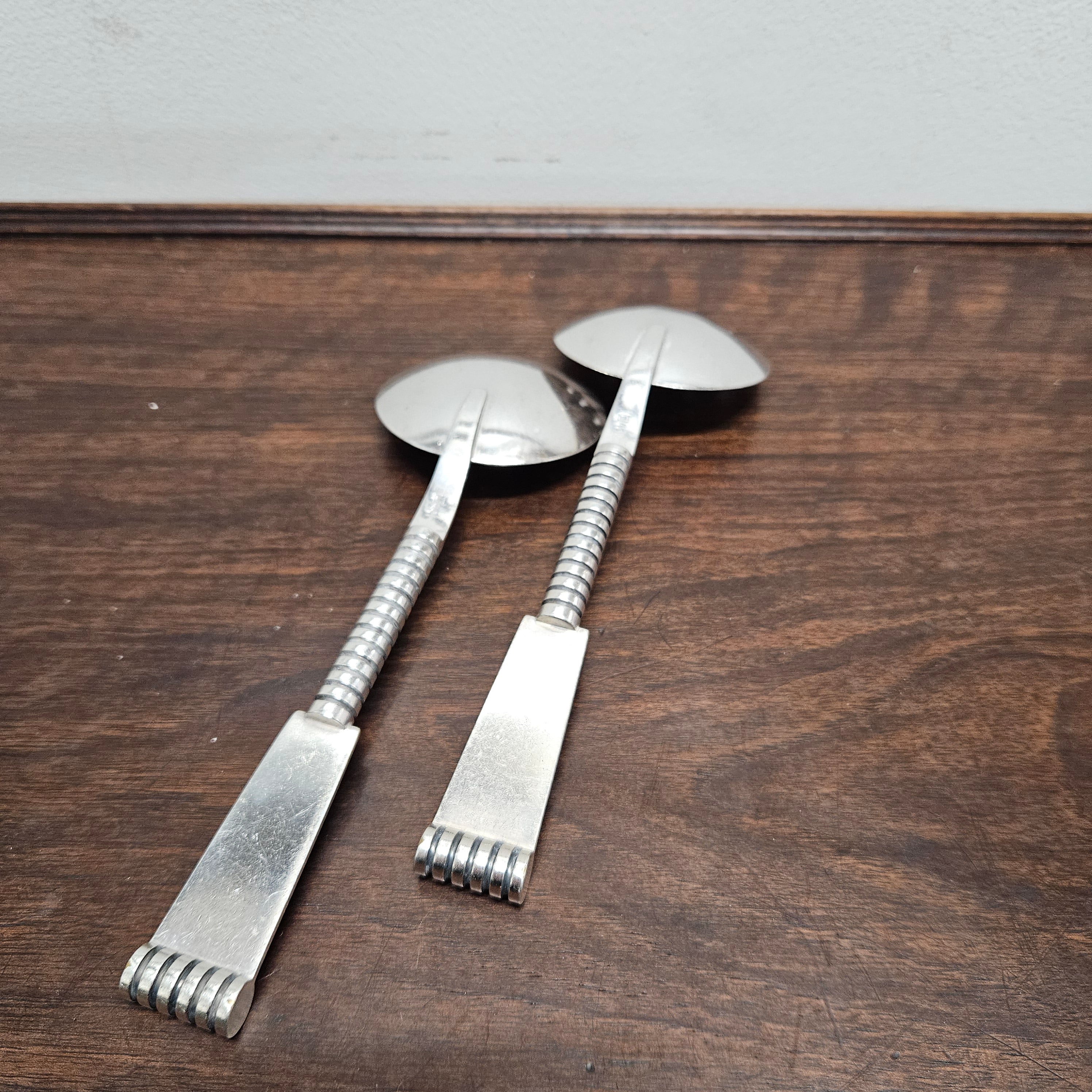 Stylish Mid Century Modern Norwegian Silver (40g Plated) Salad Servers | Antique & Vintage | Moonee Ponds Antiques | Australia Wide Delivery