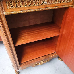 French Walnut Louis XV Style Marble Top Marquetry Inlaid Side Cabinet