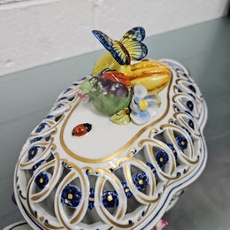 Vintage Servre Style Potpourri Holder With Fruit & Insects