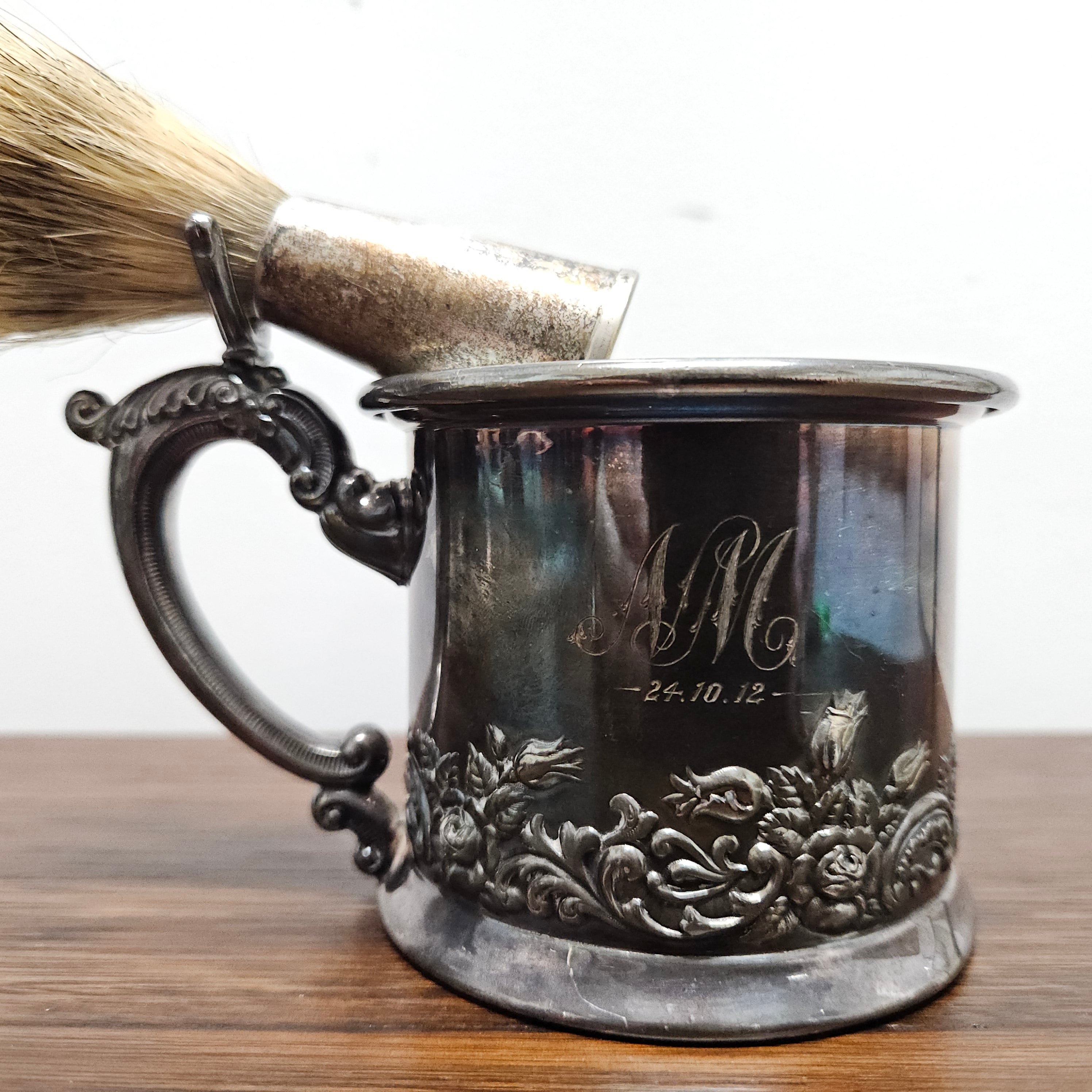 Antique USA Wilcox Silver Plate Co. Shaving Mug & Brush | Antique & Vintage | Moonee Ponds Antiques | Australia Wide Delivery