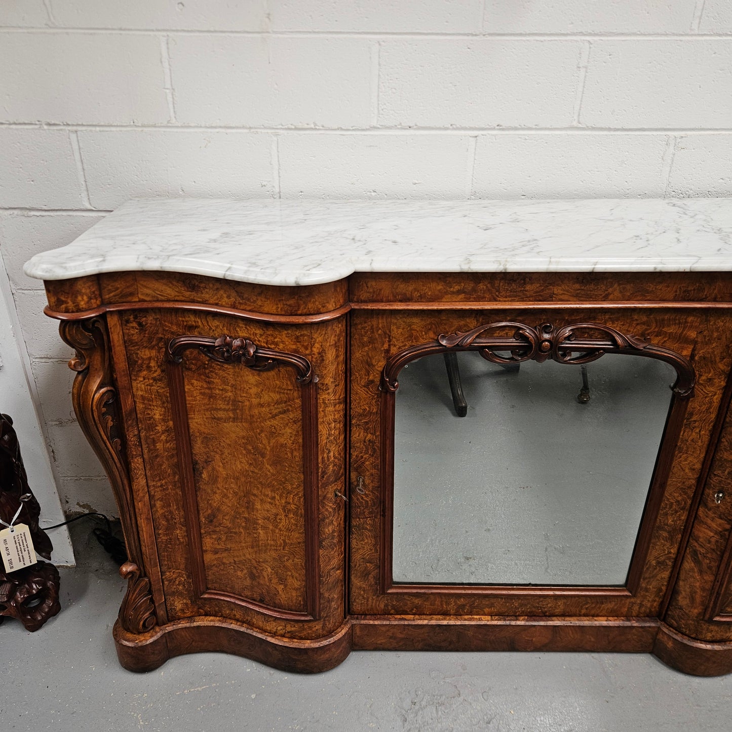 Elegant Figured Walnut Crendza With Marble Top