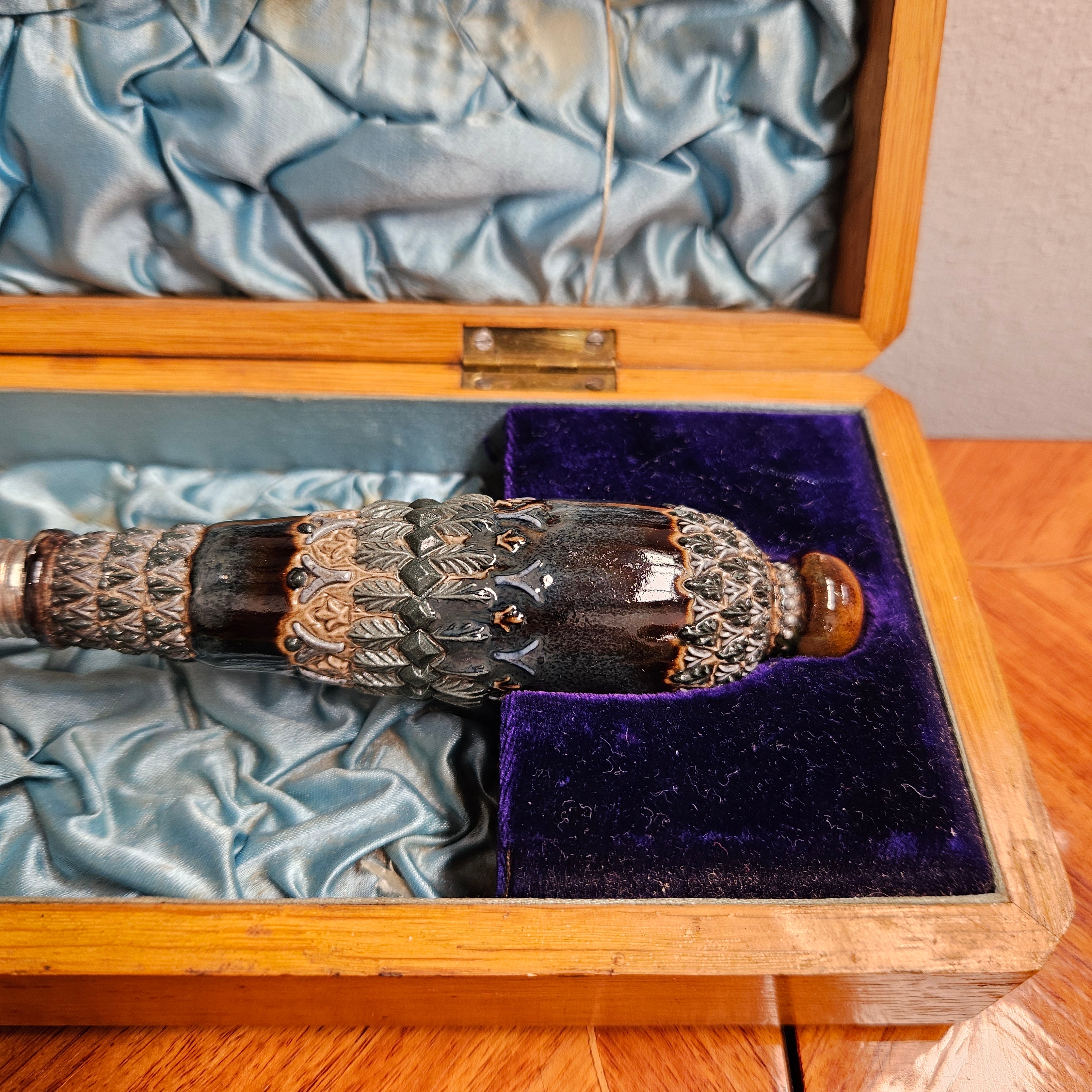 Edwardian Stoneware & Silver Plate Crumb Scoop In Original Box | Antique & Vintage | Moonee Ponds Antiques | Australia Wide Delivery