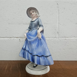 German Porcelain Figurine of a Lady in Blue Dress | Antique & Vintage | Moonee Ponds Antiques | Australia Wide Delivery
