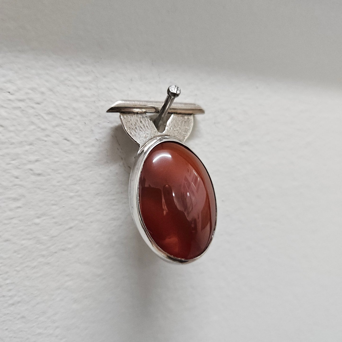 Silver And Carnelian Stone Brooch