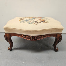 French Mahogany Louis XV Style Footstool With Floral Tapestry | Antique & Vintage | Moonee Ponds Antiques | Australia Wide Delivery