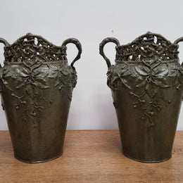 Stunning Pair Of Bronze Art Nouveau Vases by French Sculptor H. Bureau C:1890