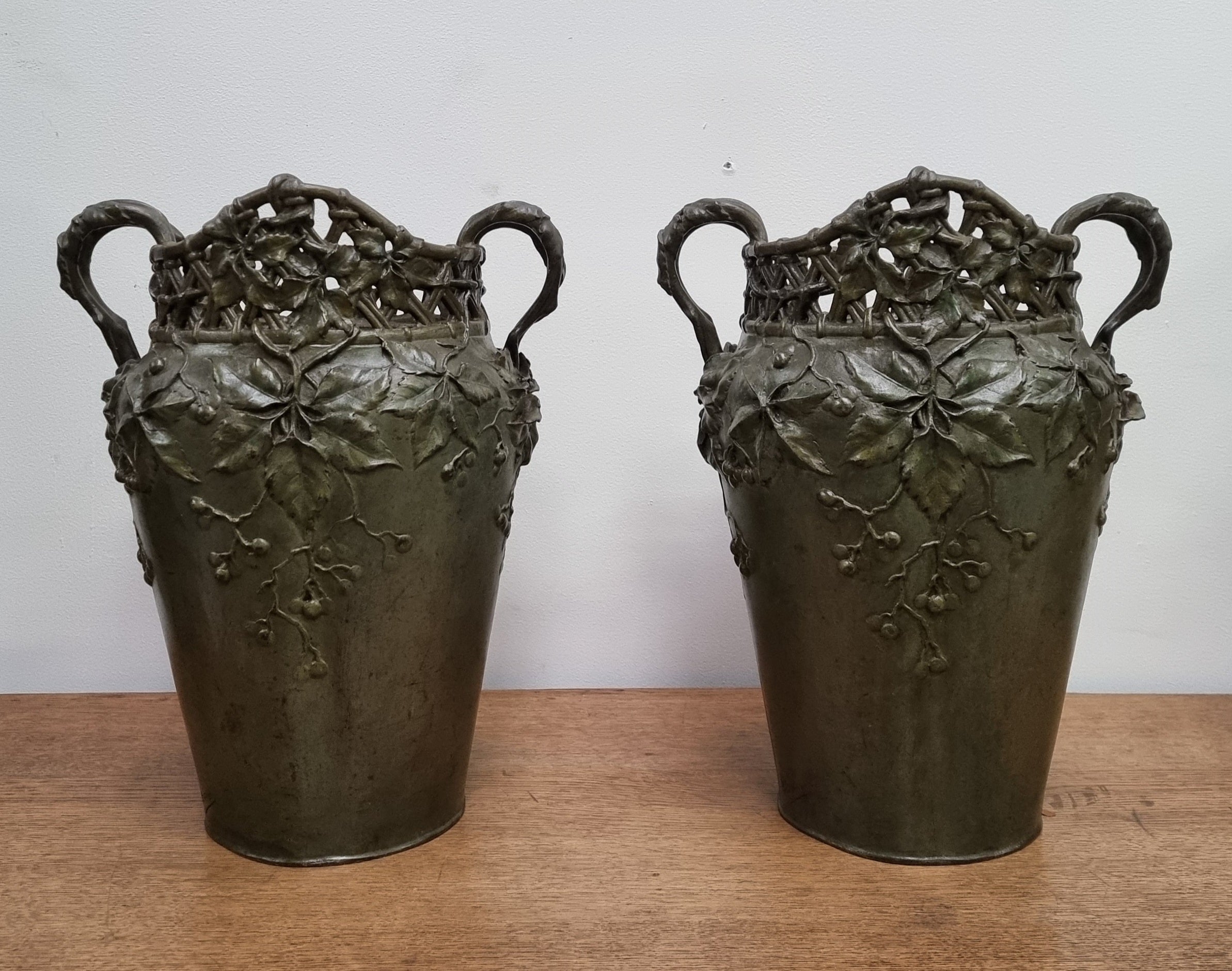 Stunning Pair Of Bronze Art Nouveau Vases by French Sculptor H. Bureau C:1890 | Antique & Vintage | Moonee Ponds Antiques | Australia Wide Delivery