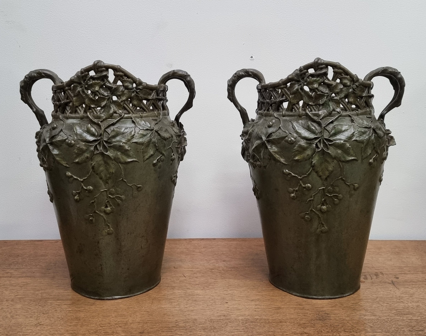 Stunning Pair Of Bronze Art Nouveau Vases by French Sculptor H. Bureau C:1890