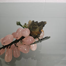 Vintage Cluster Of Pink Quartz& Jade Grapes & Leaves