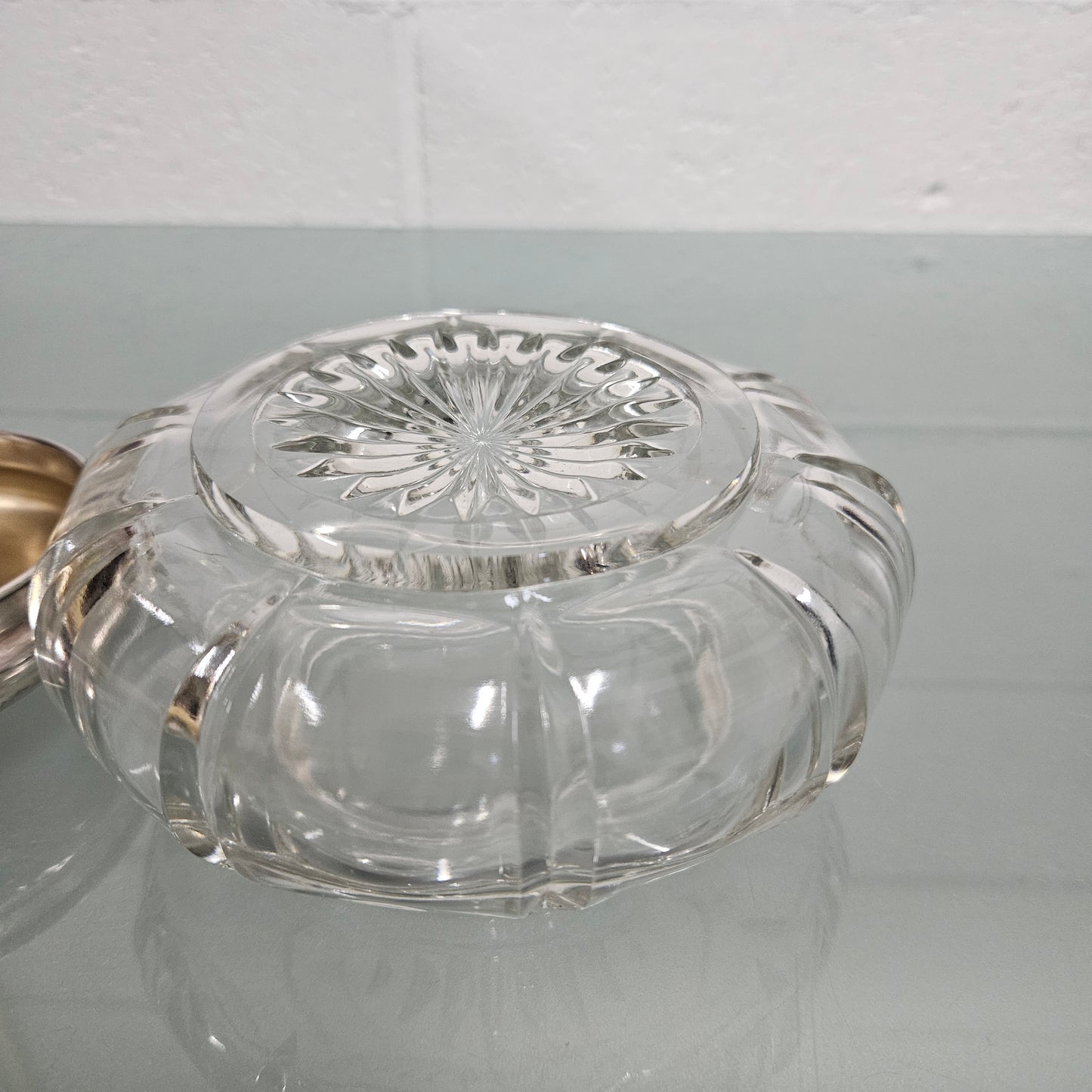 Antique Cut Glass & Sterling Silver Lid Dressing Table Bowl