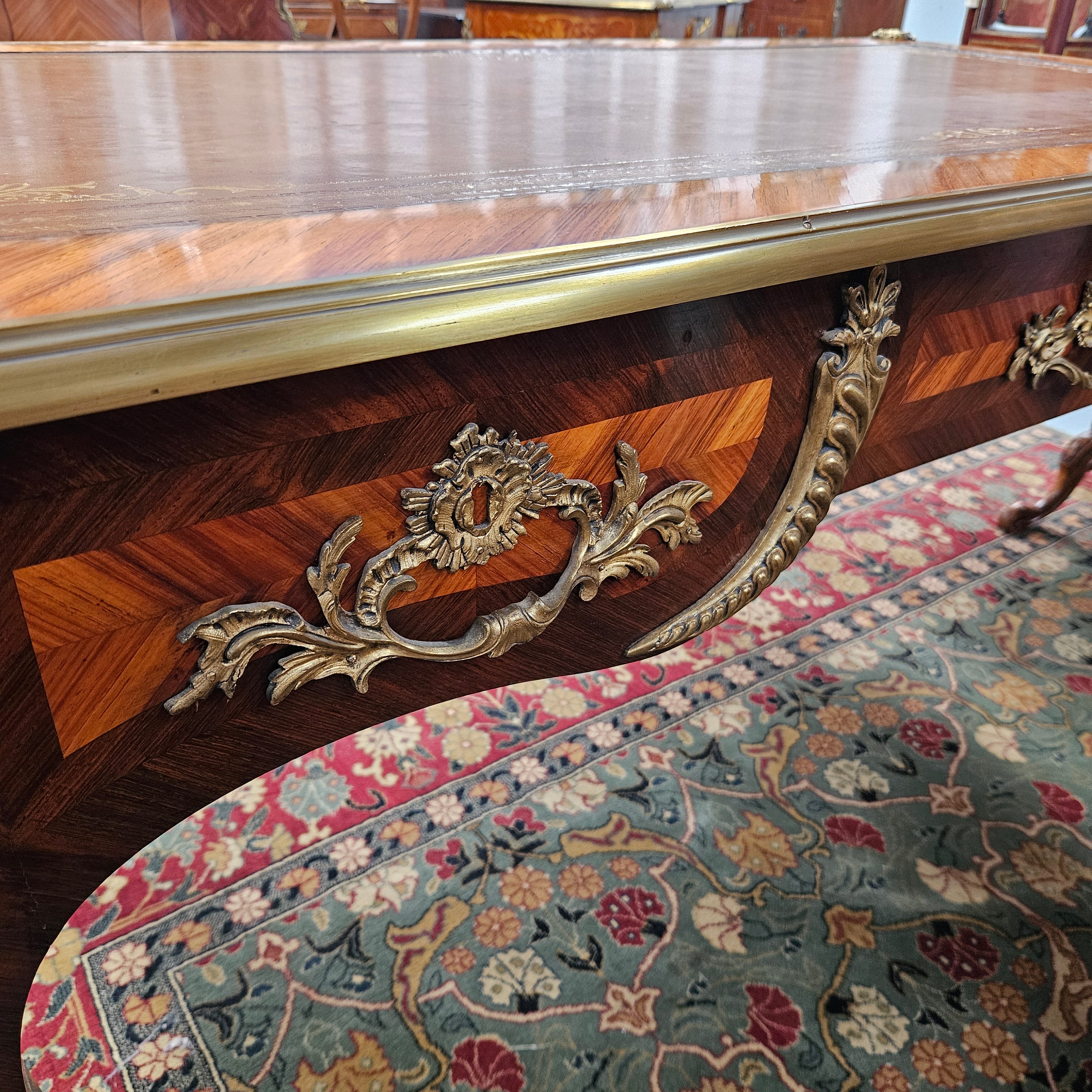 Exceptional 19th Century Louis XV Style Kingwood & Rosewood"Bureau Plat" Leather Top Desk | Antique & Vintage | Moonee Ponds Antiques | Australia Wide Delivery