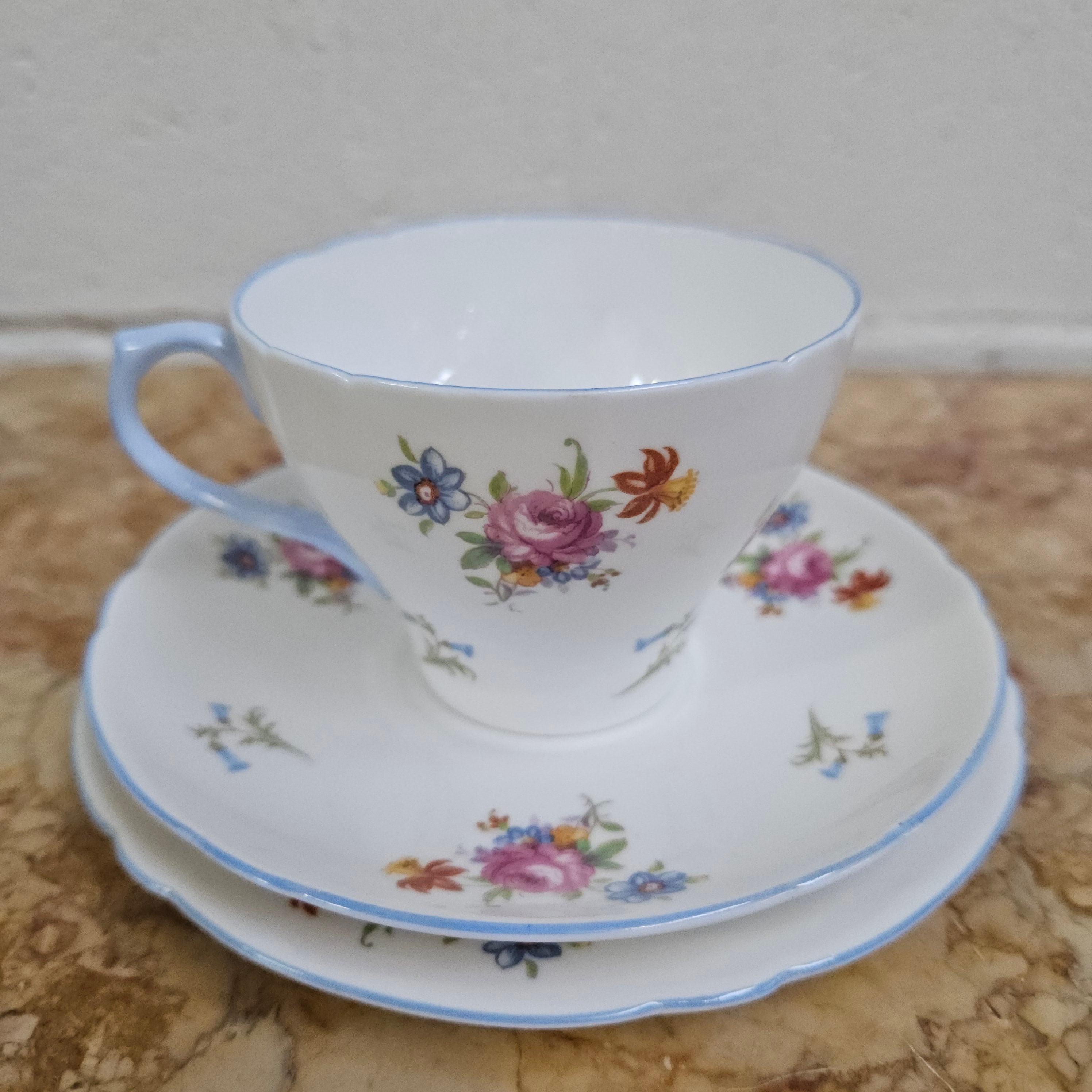 Shelley "Rose" Floral and Bluebell"Trio 2326 | Antique & Vintage | Moonee Ponds Antiques | Australia Wide Delivery