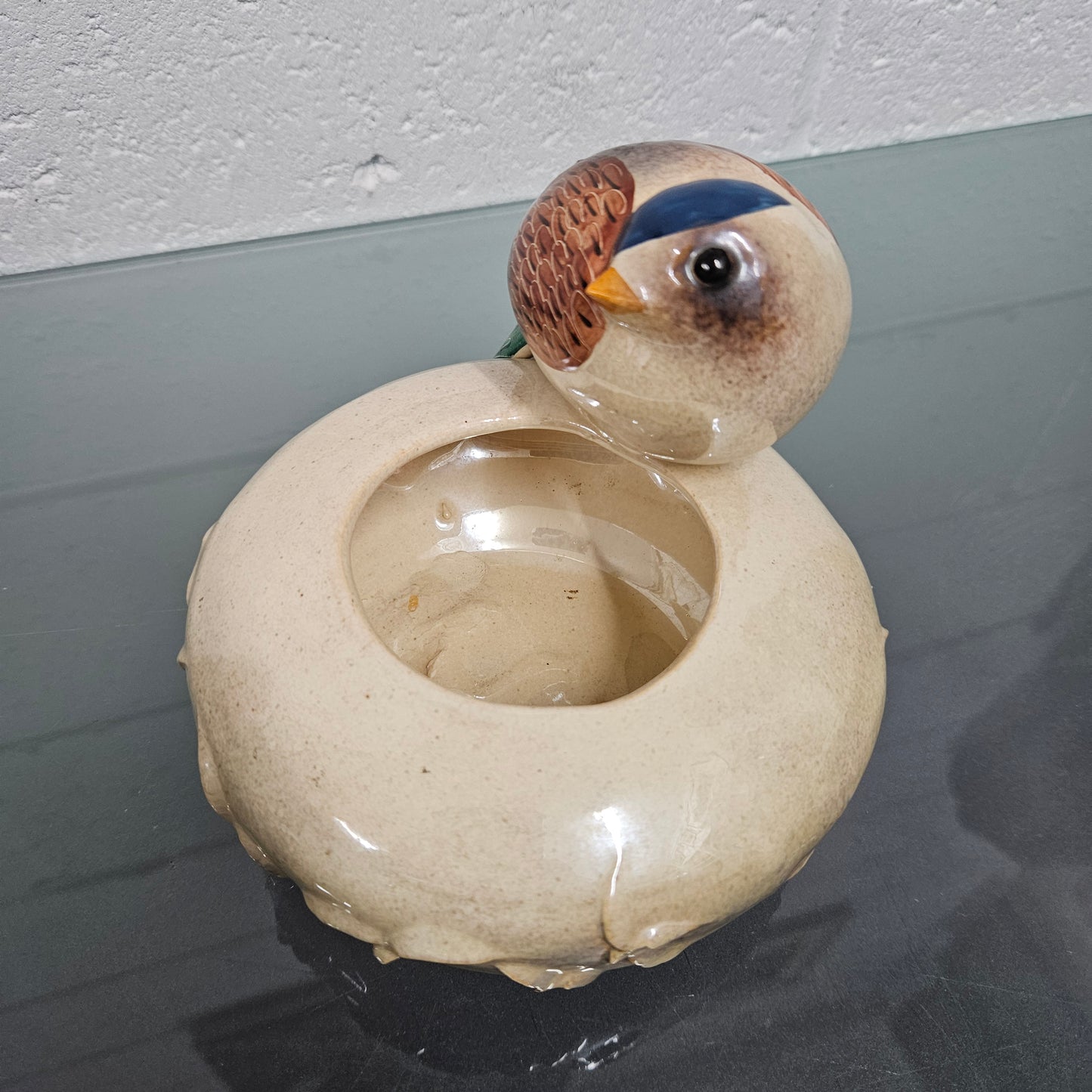 Unusual Hand Made & Hand Painted Bird Bowl