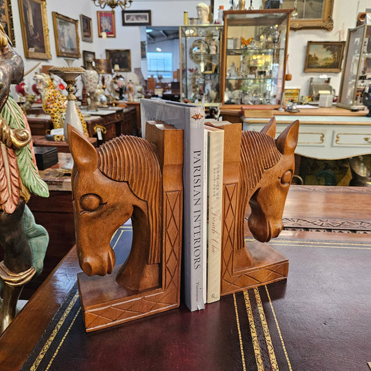 Pair of Large Vintage Carved Horse Bookends