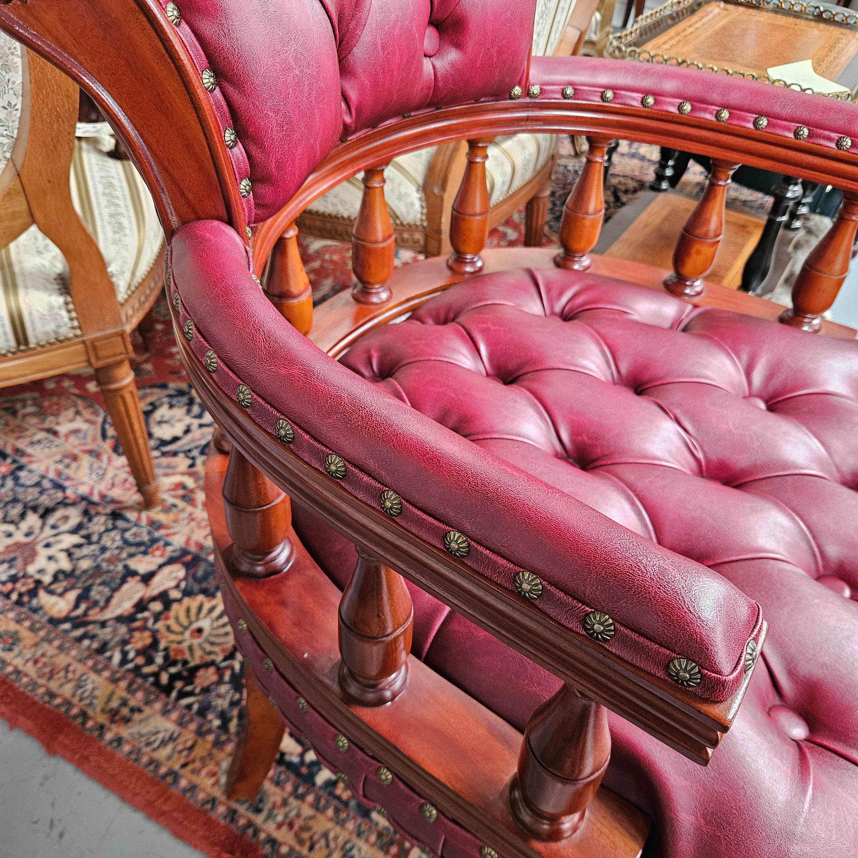 Reproduction Antique Style Fully Buttoned Leather Upholstery Desk/Captains Chair | Antique & Vintage | Moonee Ponds Antiques | Australia Wide Delivery