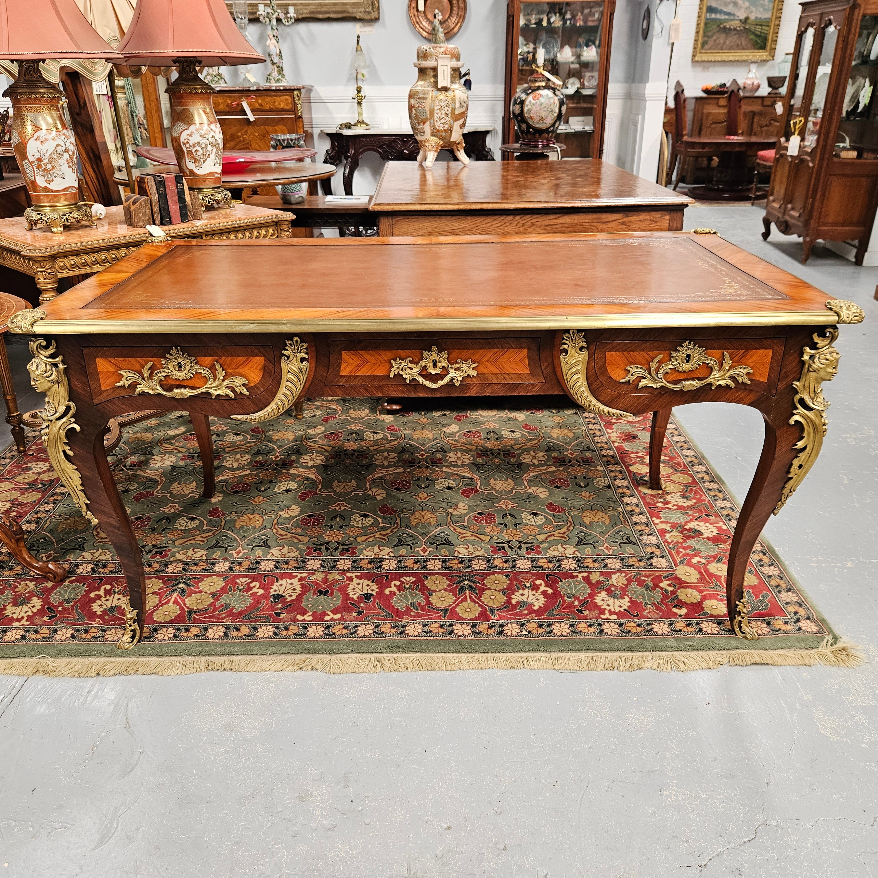 Exceptional 19th Century Louis XV Style Kingwood & Rosewood"Bureau Plat" Leather Top Desk | Antique & Vintage | Moonee Ponds Antiques | Australia Wide Delivery