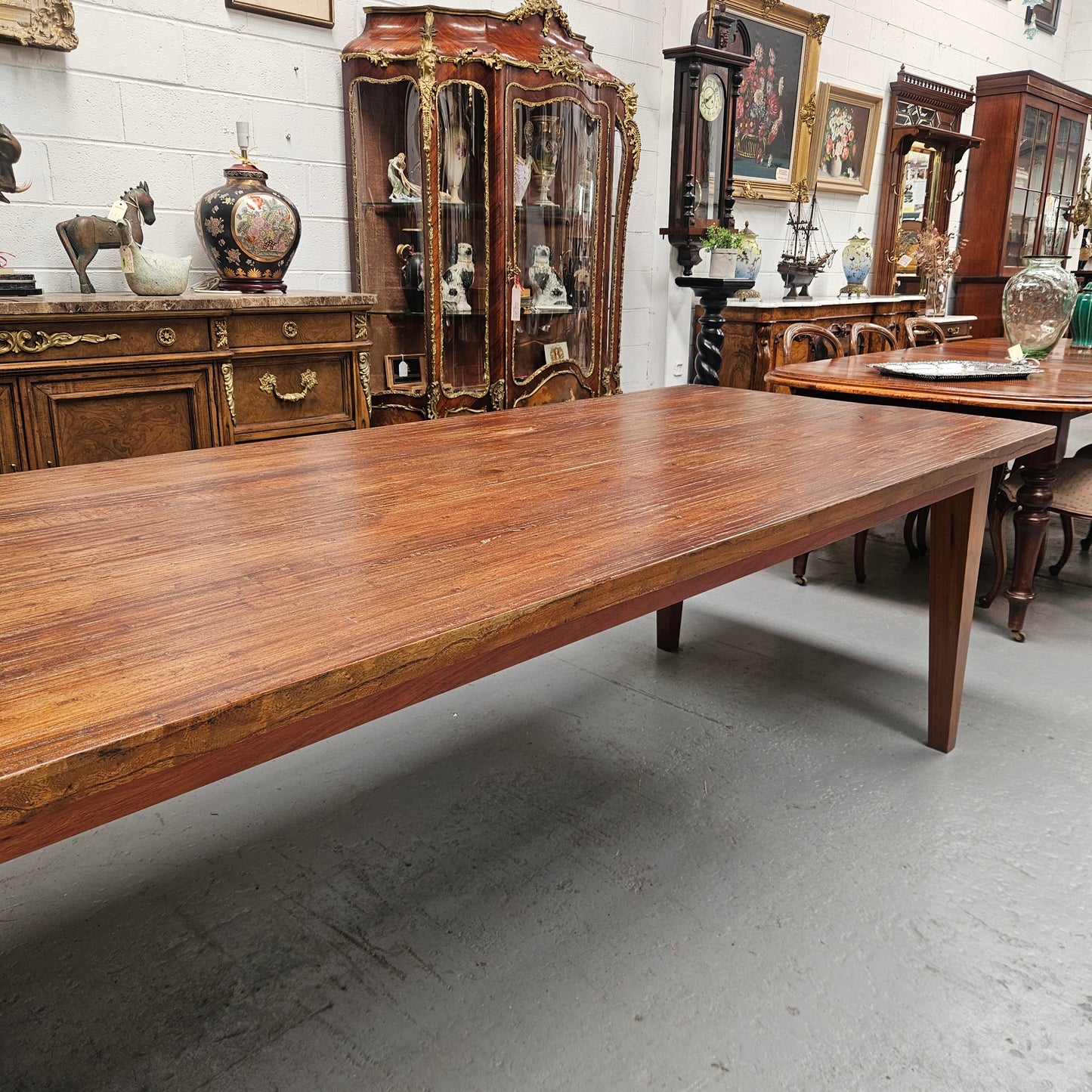 3 Meter Vintage Reclaimed Elm Top Farmhouse Style Dining Table