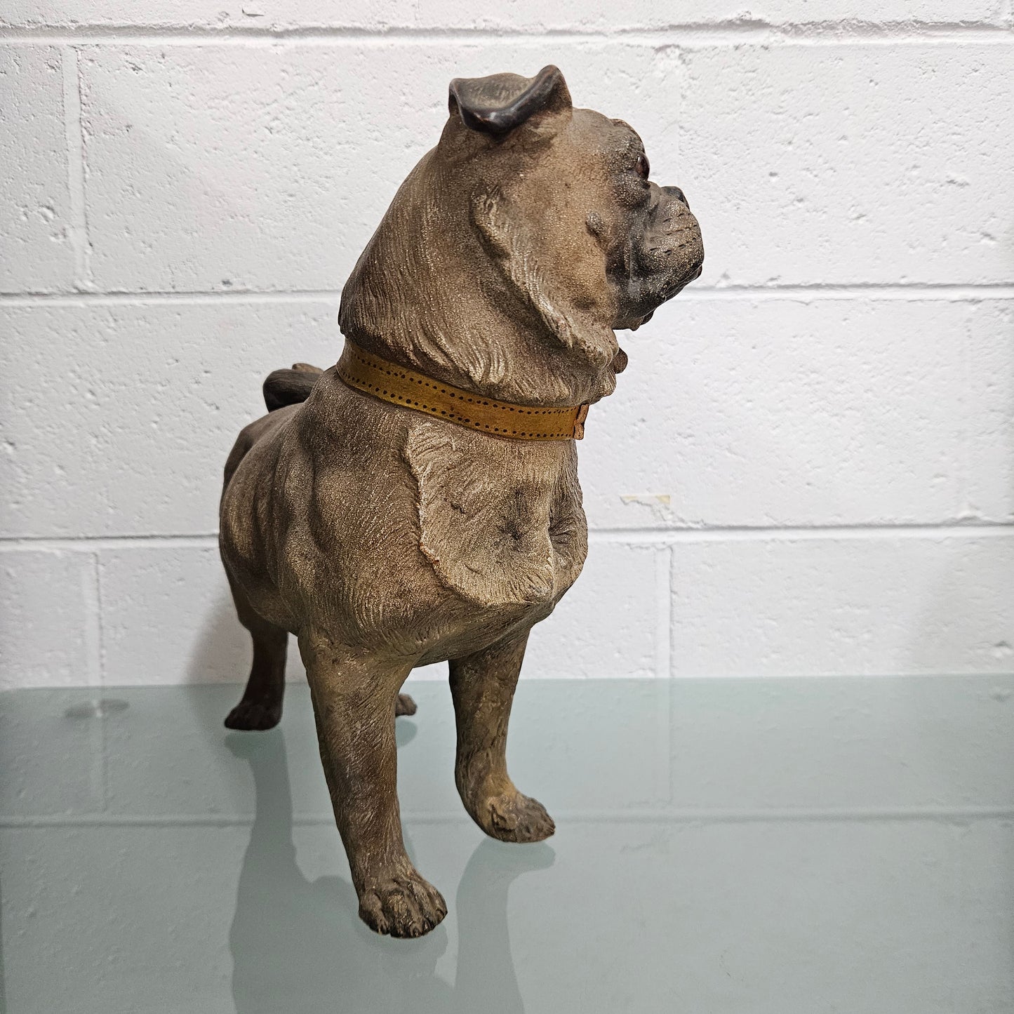 Rare Australian Large Cold Painted Terracotta Pug Statue
