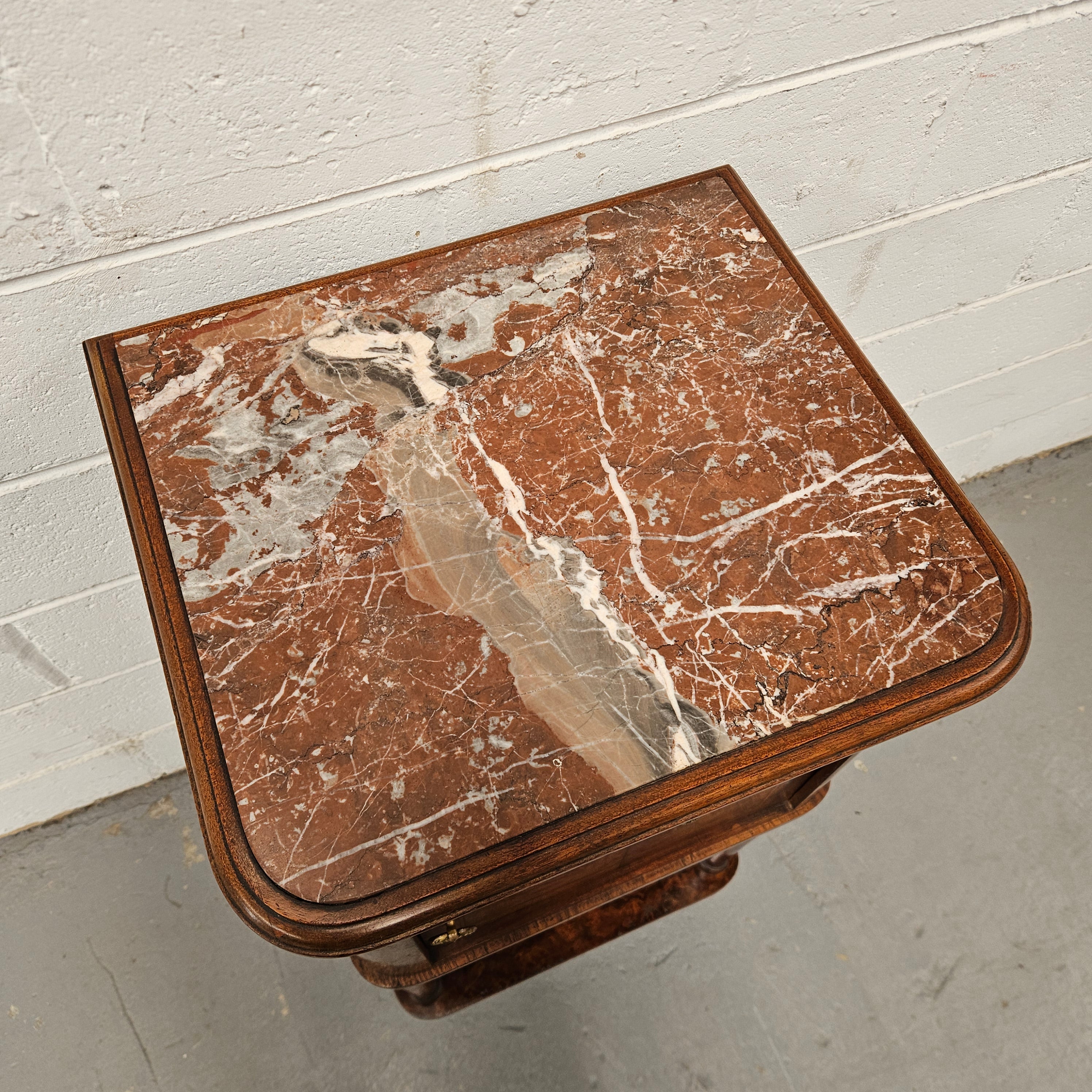 French Figured Walnut Marble Top Bedside | Antique & Vintage | Moonee Ponds Antiques | Australia Wide