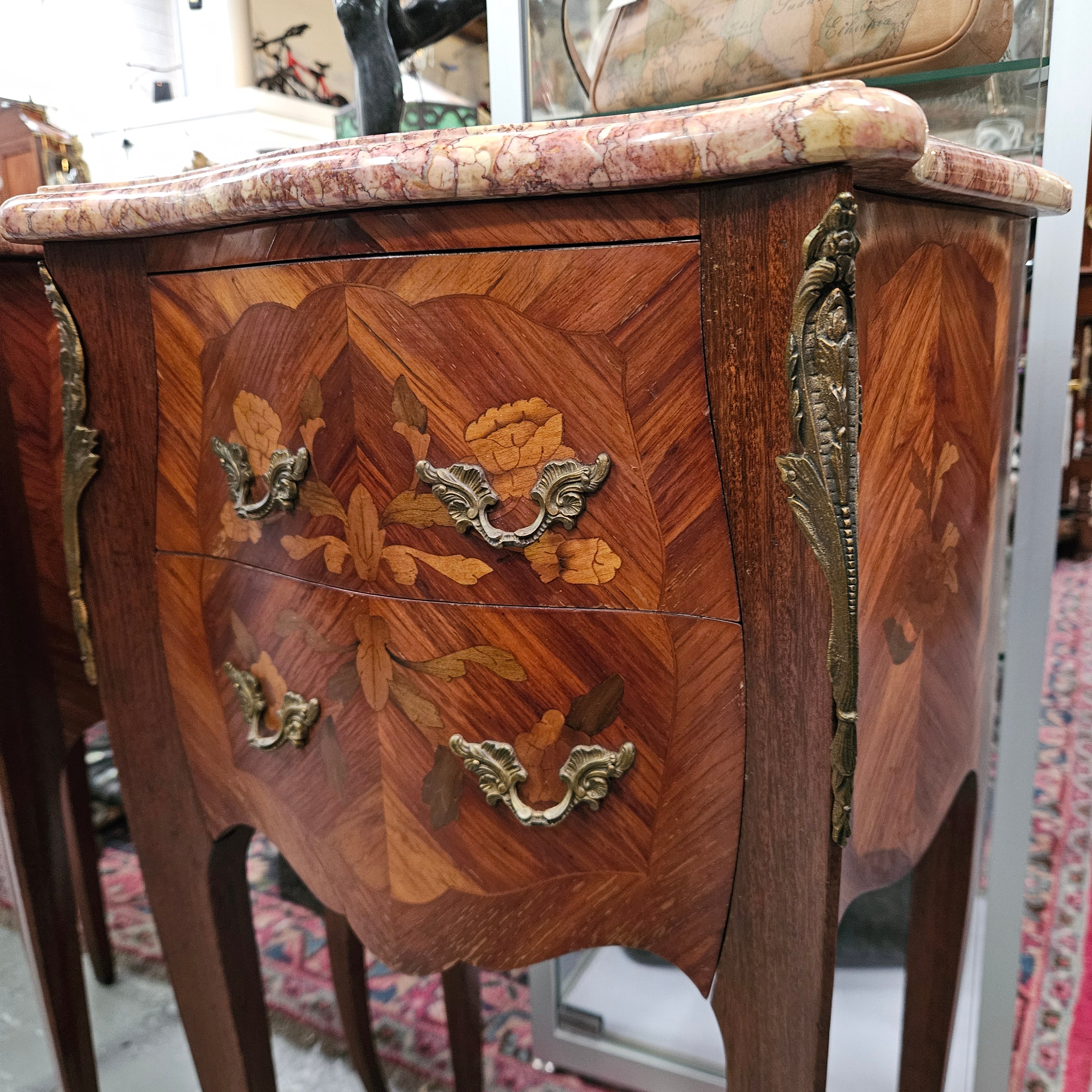 Louis XVth Style Marble Top Pair Bedsides | Antique & Vintage | Moonee Ponds Antiques | Australia Wide Delivery