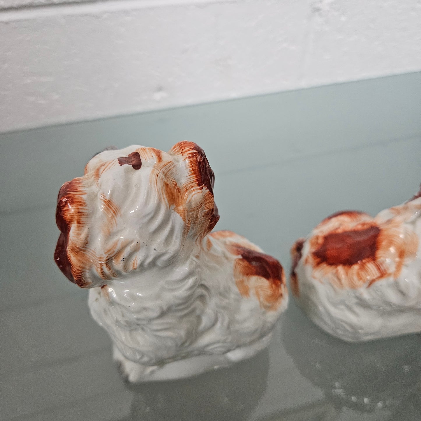 Pair of Antique Staffordshire Spaniels Statues
