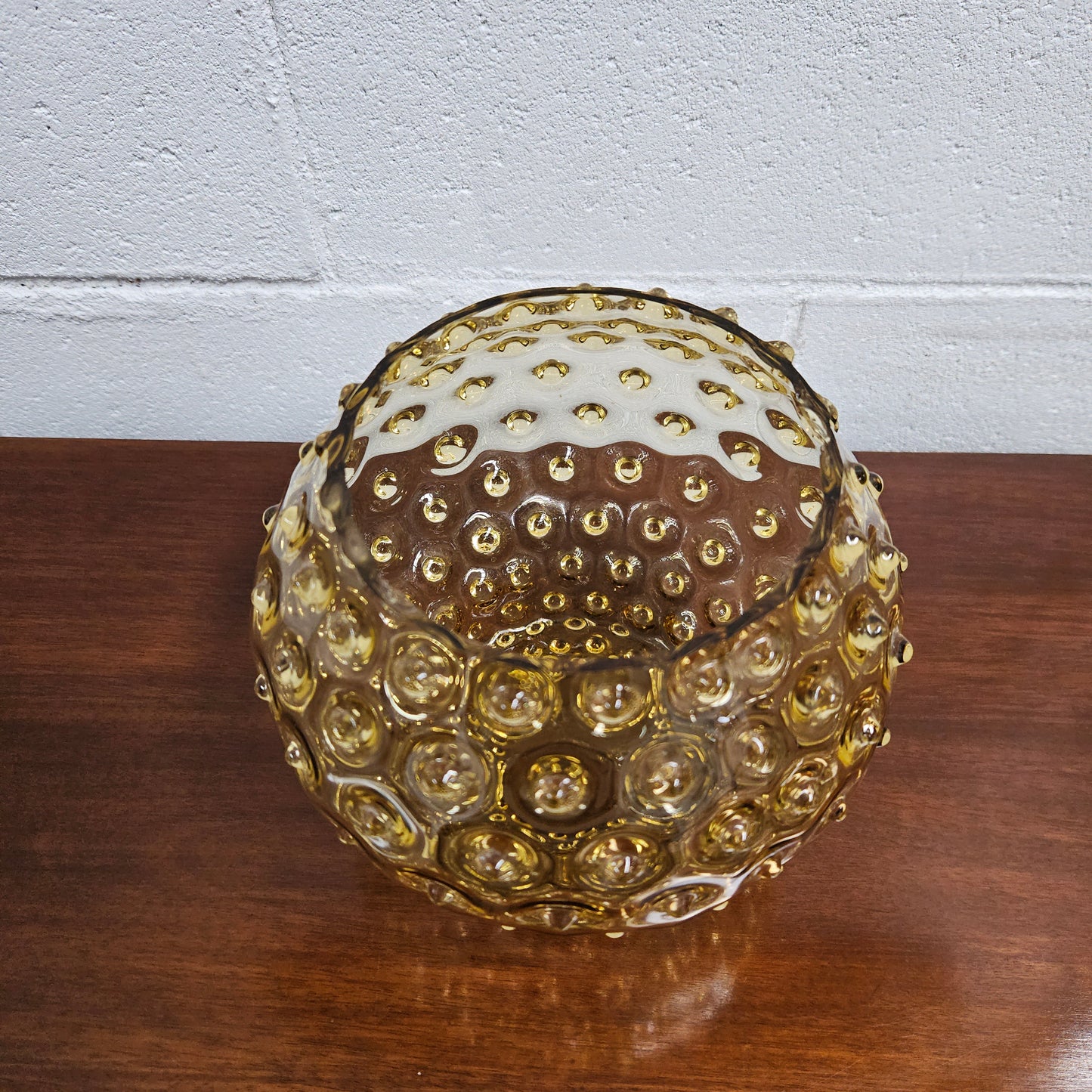 Mid-Century Amber Modern Hobnail Glass Container