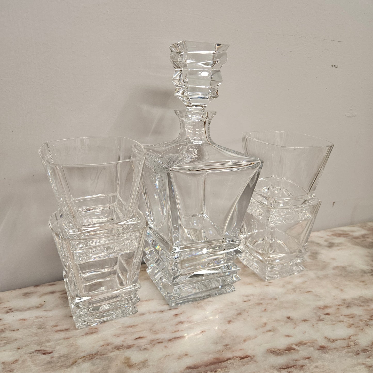 Vintage Royal Doulton Crystal Prism Decanter & Glasses