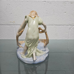 Rare PMP Dresden Plaue Schierholz Porzelain Art Nouveau Lady In Fish Pool