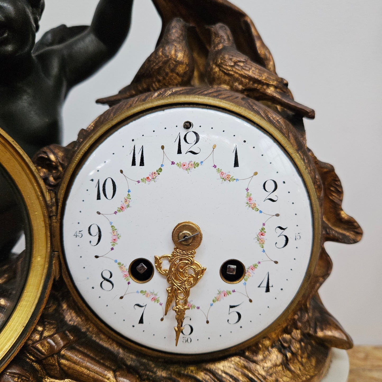 French Cherub Gilt & Marble Mantle Clock
