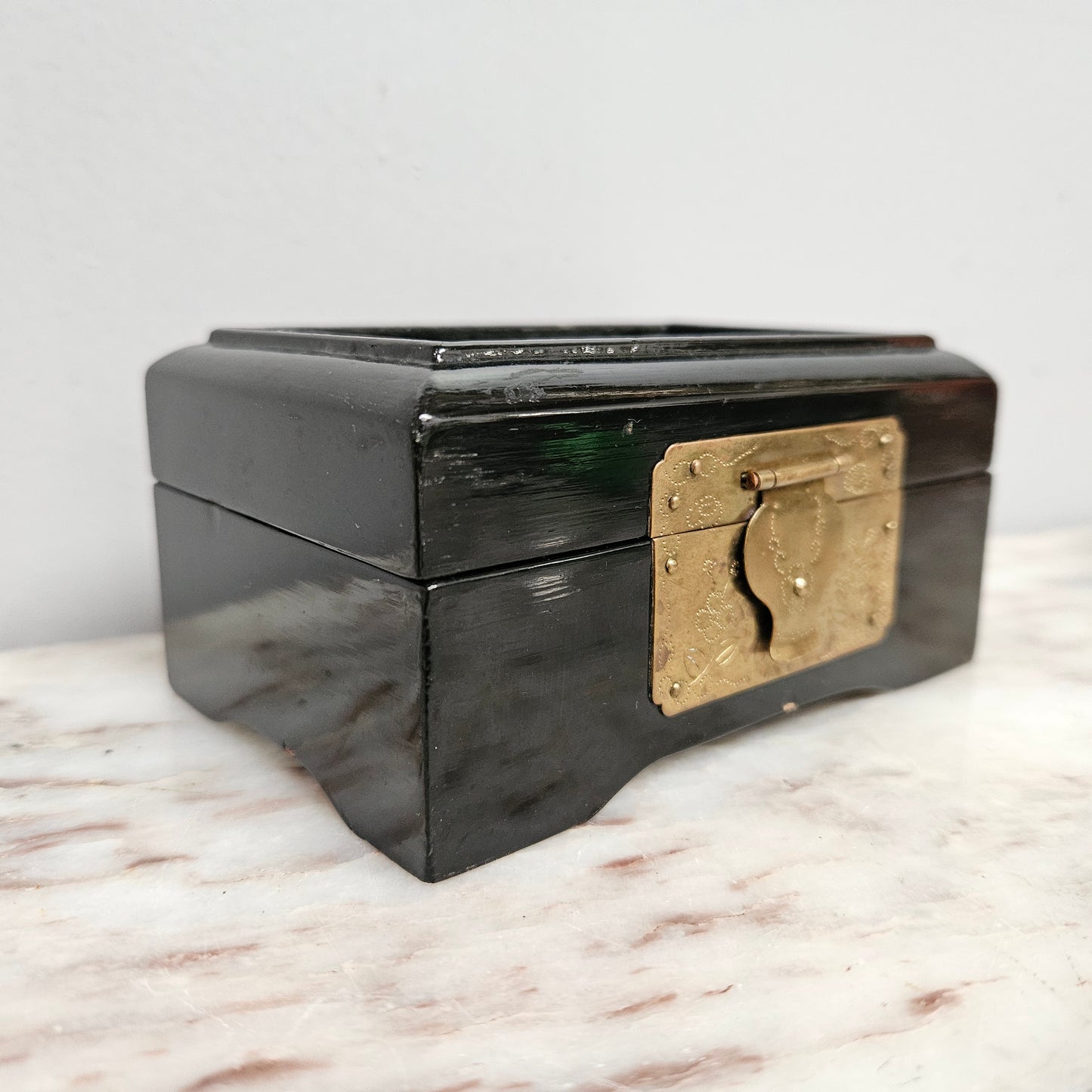Chinese Lacquer & Brass Trinket Box