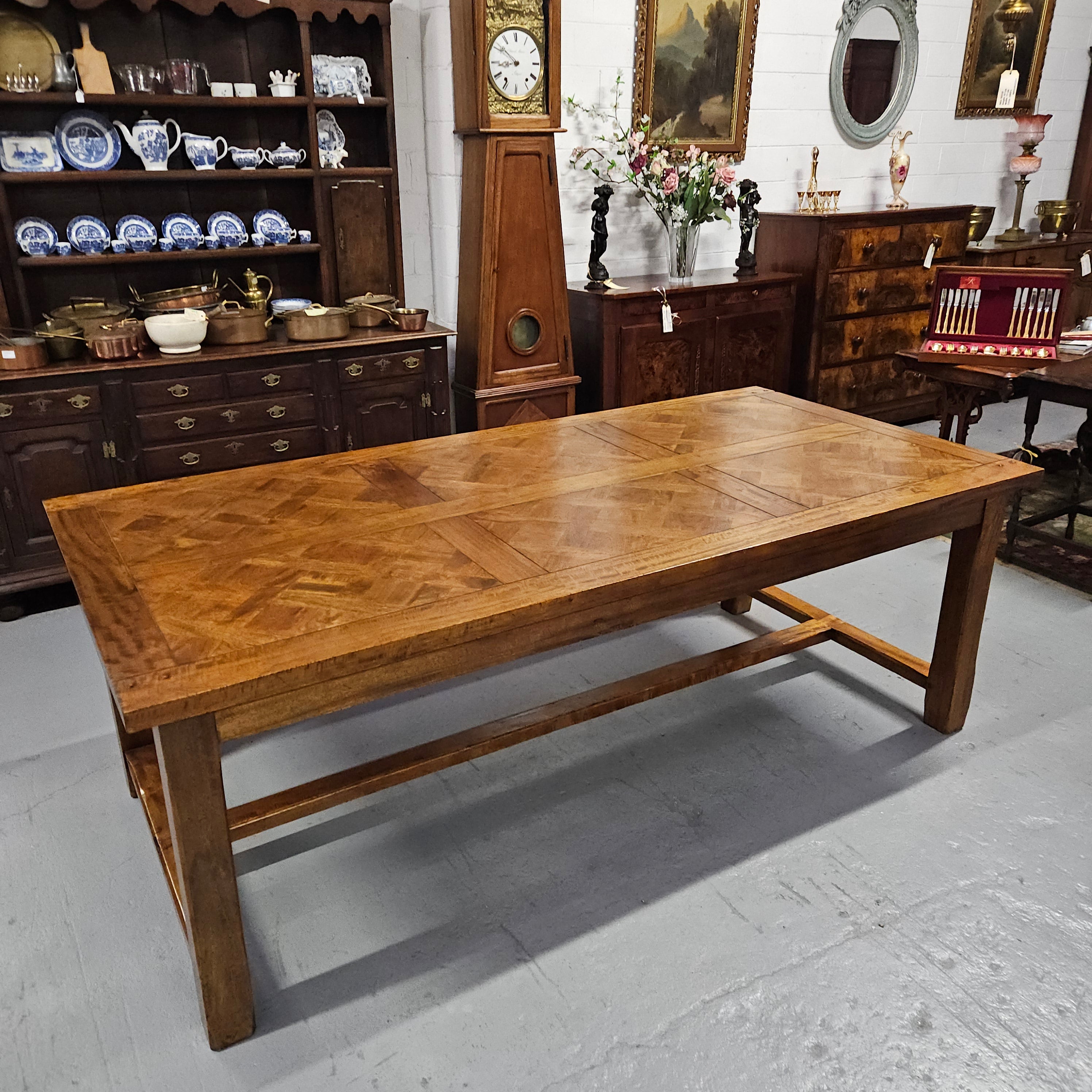 French Style Parquetry Top Fruit wood Farmhouse Extension Table | Antique & Vintage | Moonee Ponds Antiques | Australia Wide Delivery