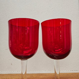 Pair Of Vintage Ruby Red Wine Glasses