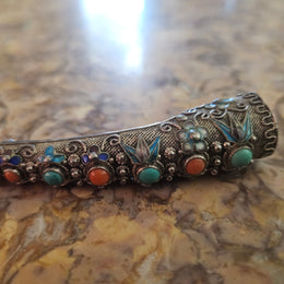Antique Silver Filigree Chinese Finger Guard Brooch