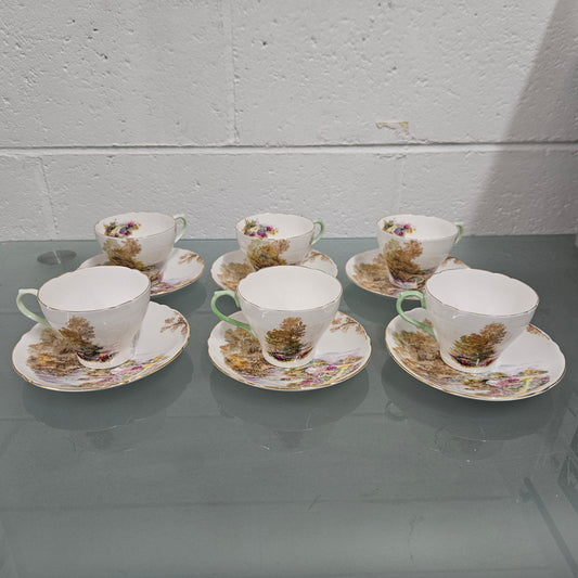 'Heather' Set of Six Shelley Coffee Cup & Saucers